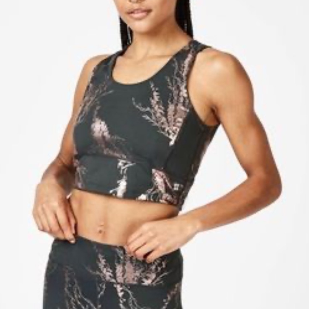 Sweaty Betty Kenza Foil Tank small In Black Rose Foil Print NWT gray pink